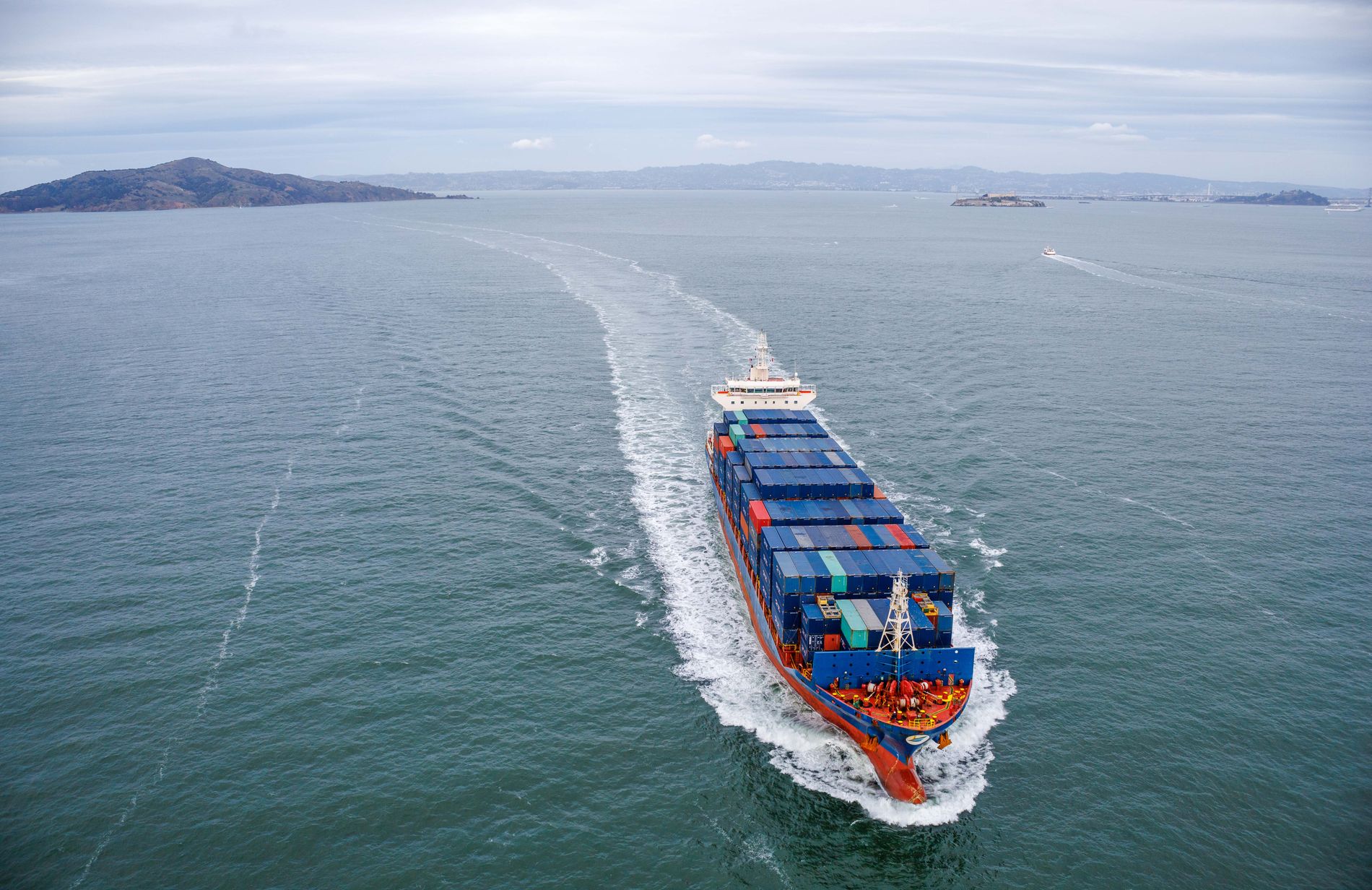 Container ship at sea carrying cargo